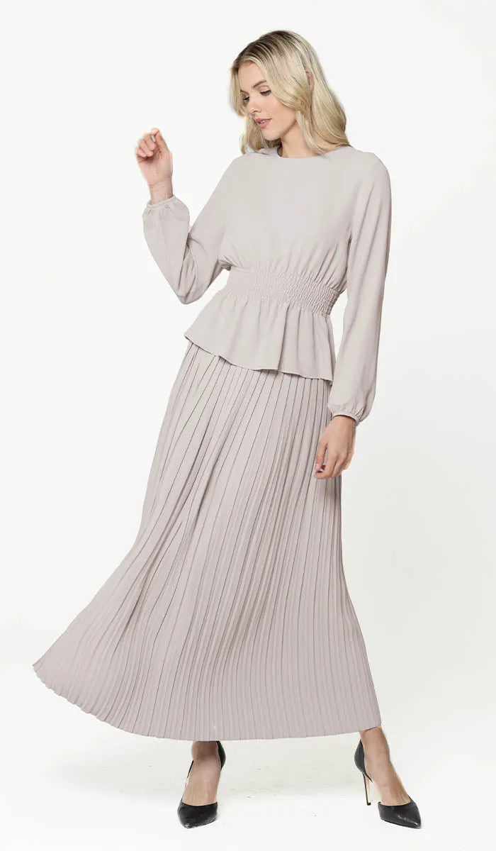 Lulu Pleated Long Maxi Skirt - Latte