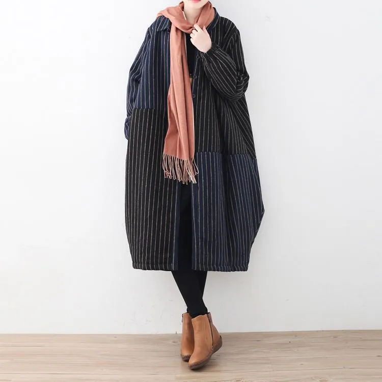 Luxury blue black striped down coat oversized woolen Puffers Jackets Fine patchwork winter outwear