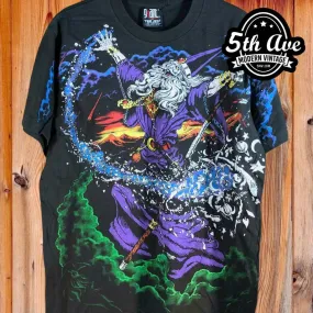 Magical Enchantment: Liquid Blue Wizard Single Stitch t shirt with GIANT Brand Tag