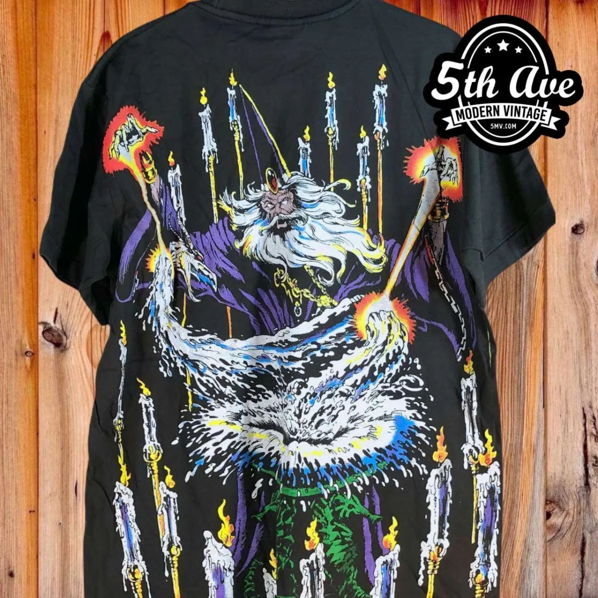 Magical Enchantment: Liquid Blue Wizard Single Stitch t shirt with GIANT Brand Tag