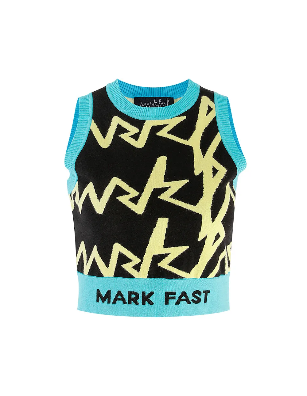 MARK FAST Halterneck Jacquard LOGO Sleeveless Cropped Knitted Vest