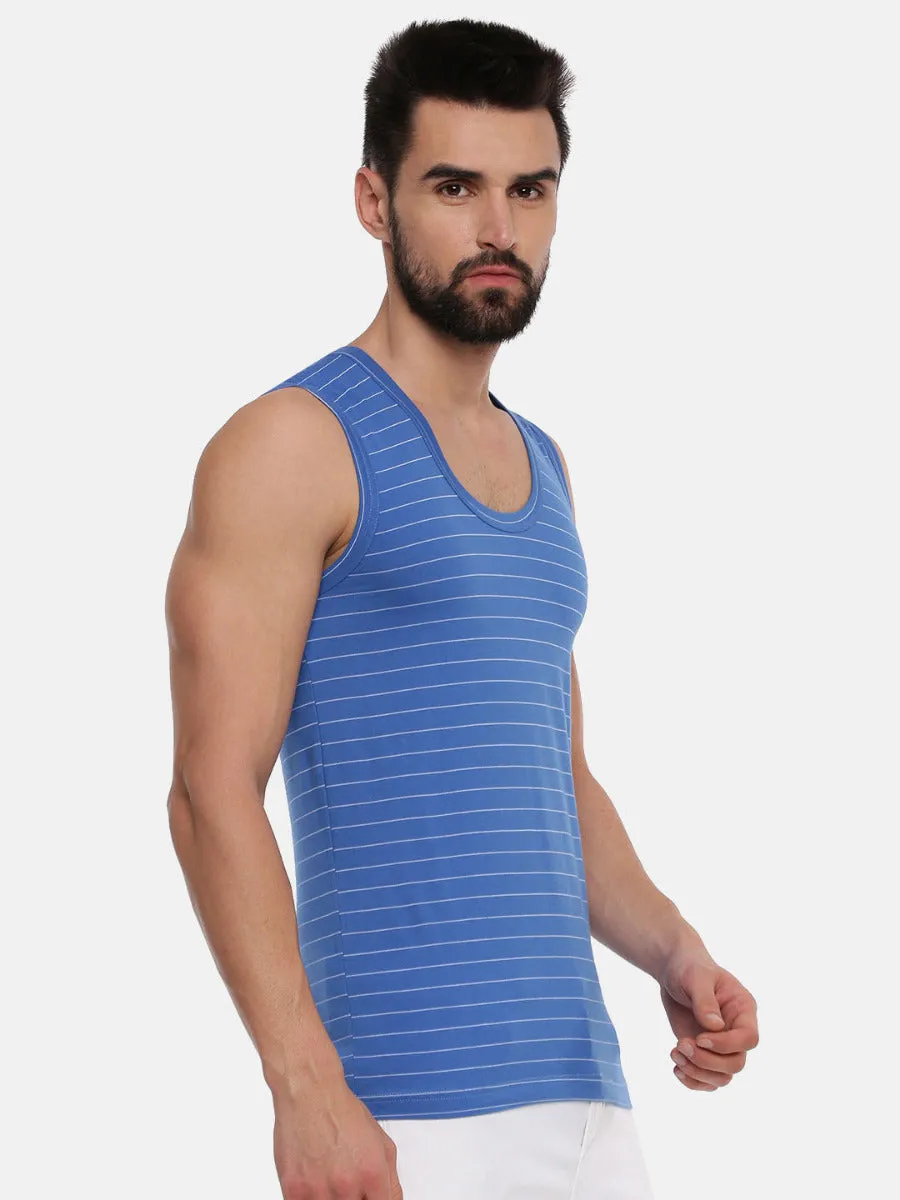 Men Combed Cotton Colour Win Striped Banian ( 2 Pcs Pack )