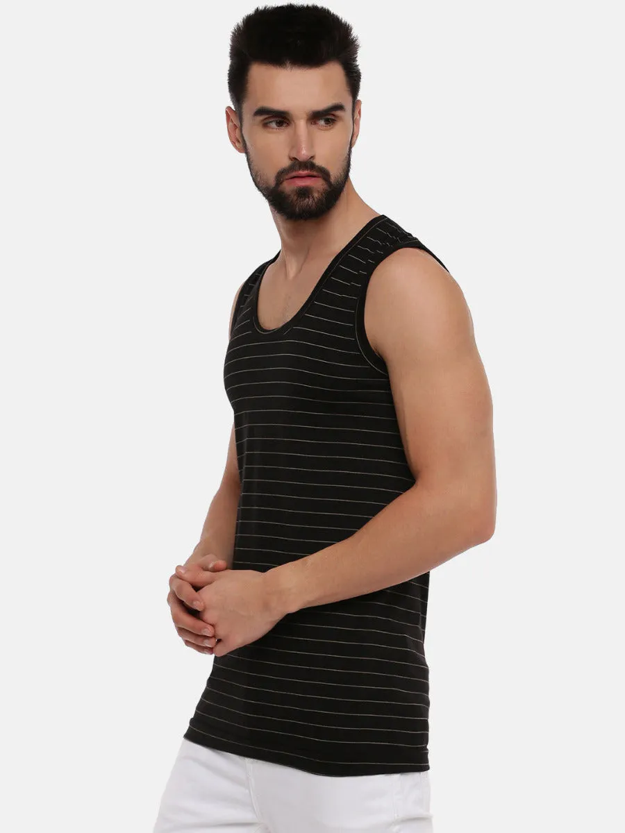 Men Combed Cotton Colour Win Striped Banian ( 2 Pcs Pack )