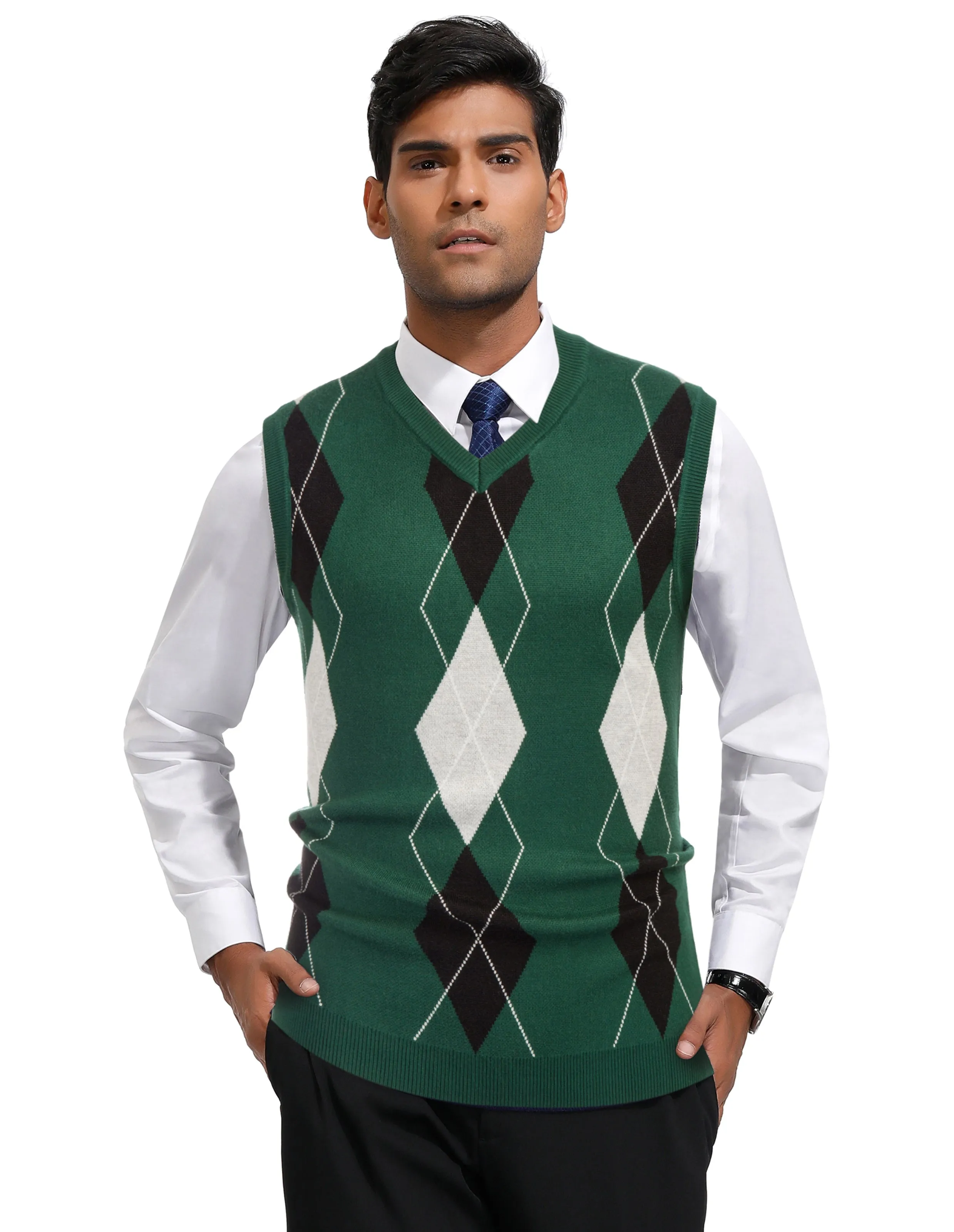 Men's Soft Argyle Sweater Vest Slim Fit V-Neck Knitted Pullover Vest