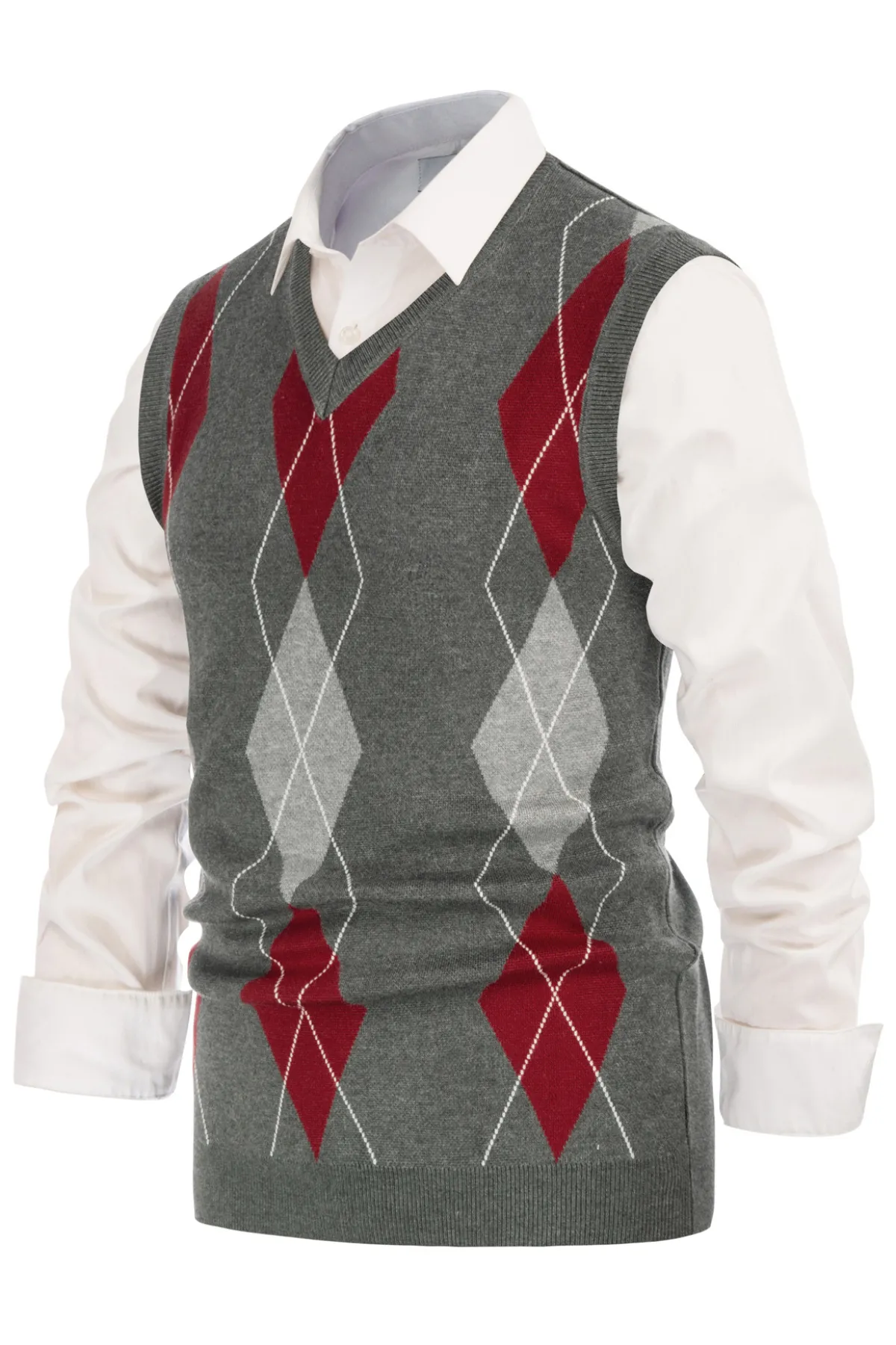 Men's Soft Argyle Sweater Vest Slim Fit V-Neck Knitted Pullover Vest