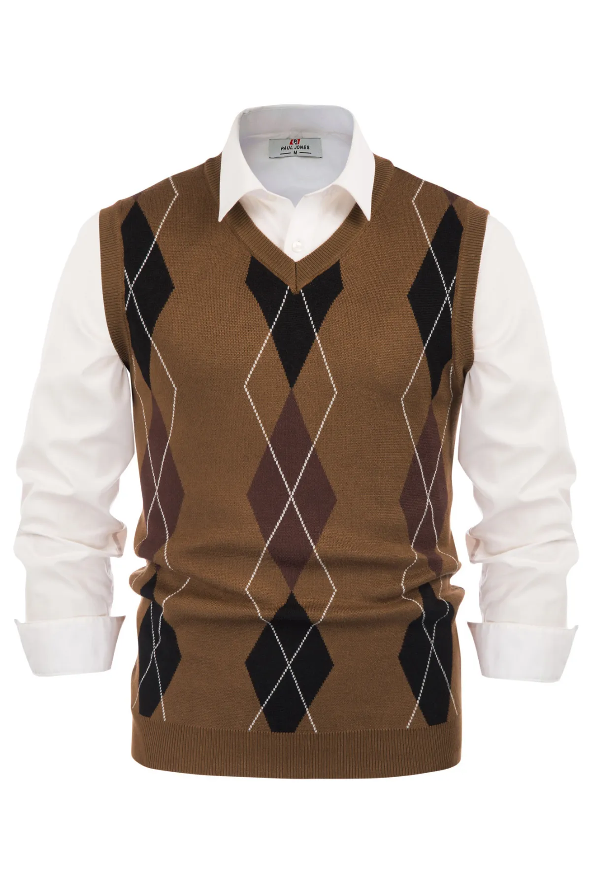 Men's Soft Argyle Sweater Vest Slim Fit V-Neck Knitted Pullover Vest