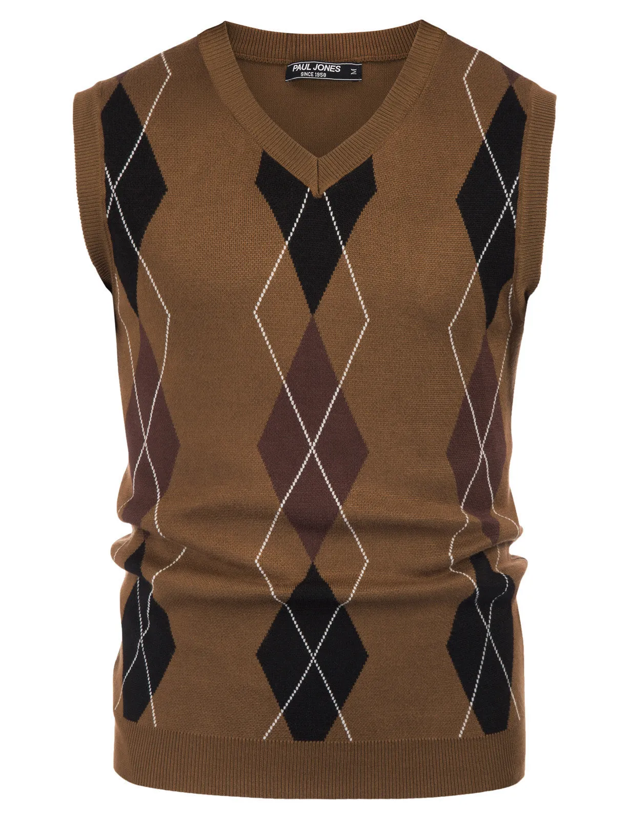 Men's Soft Argyle Sweater Vest Slim Fit V-Neck Knitted Pullover Vest