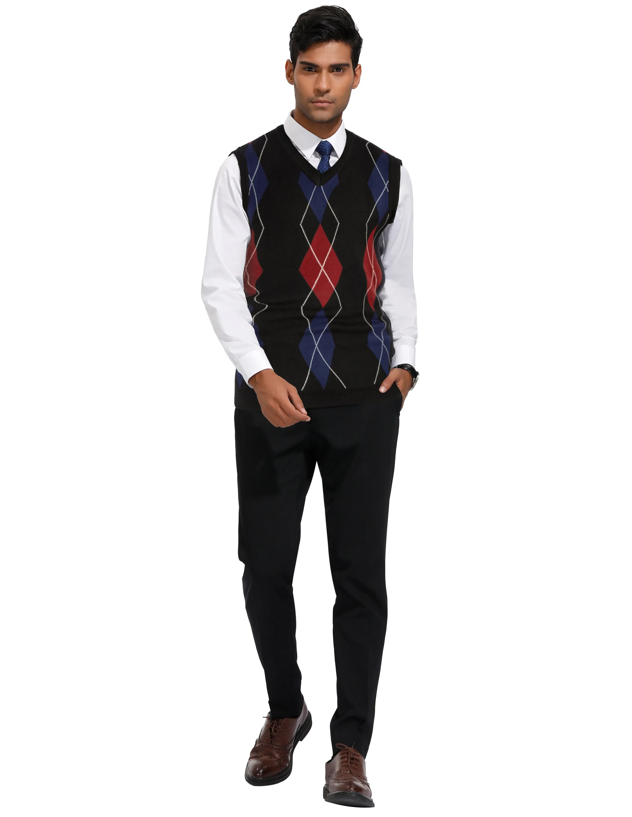 Men's Soft Argyle Sweater Vest Slim Fit V-Neck Knitted Pullover Vest