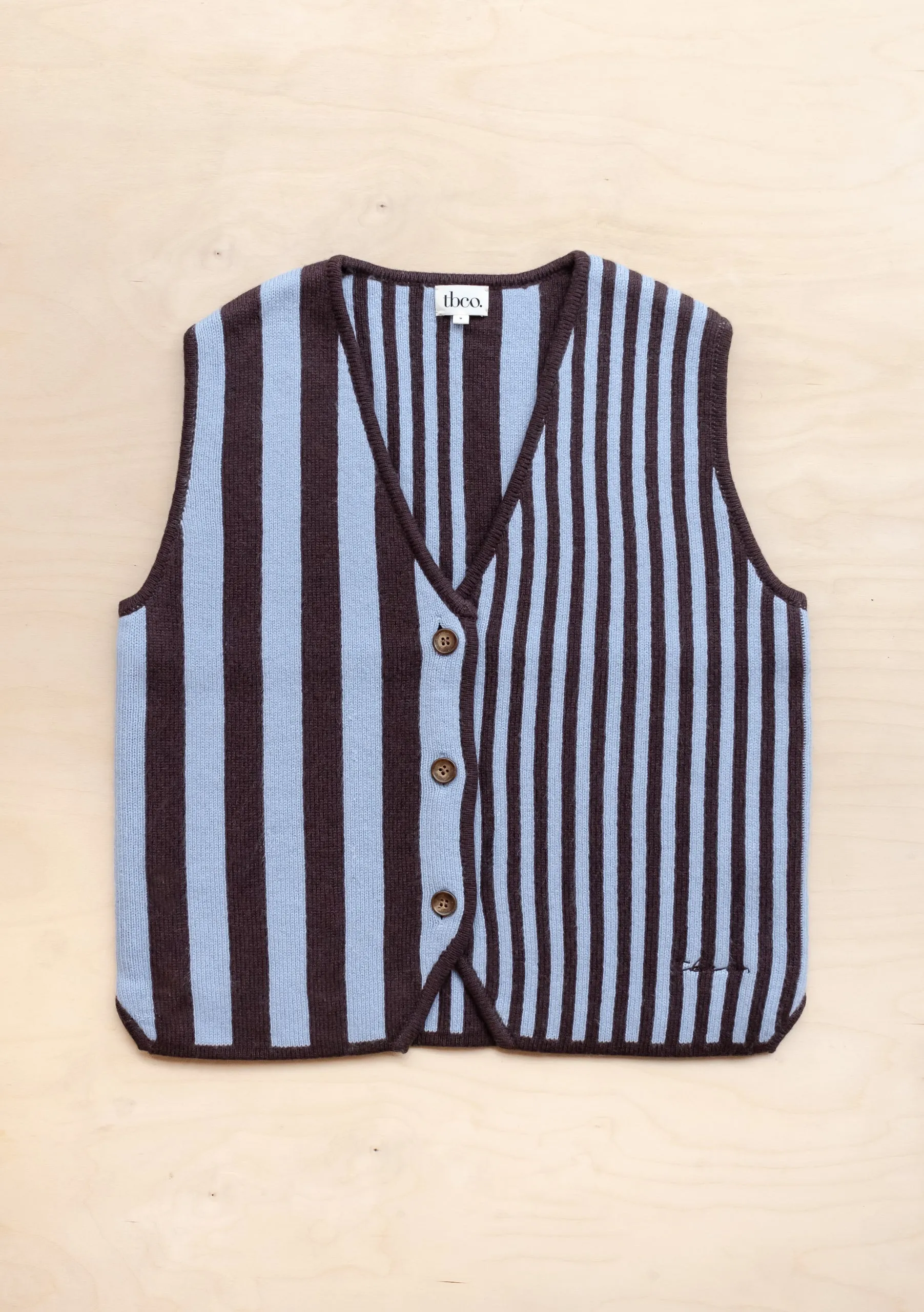 Merino Wool Vest in Blue Stripe