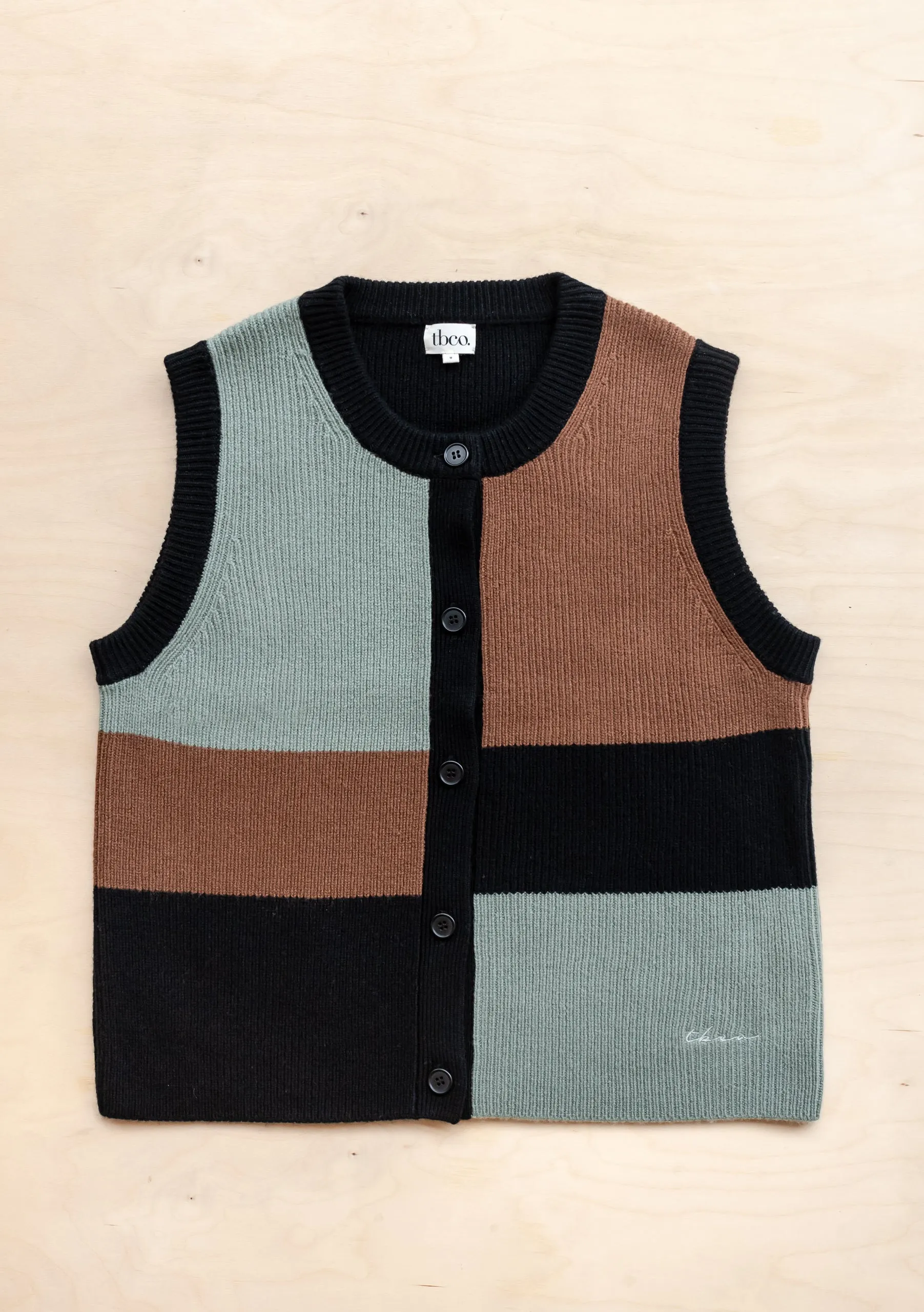 Merino Wool Vest in Green Block