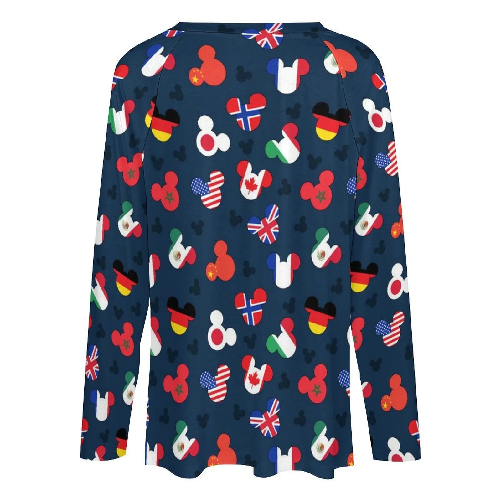 Mickey Flags Long Sleeve Loose V-Neck Tee