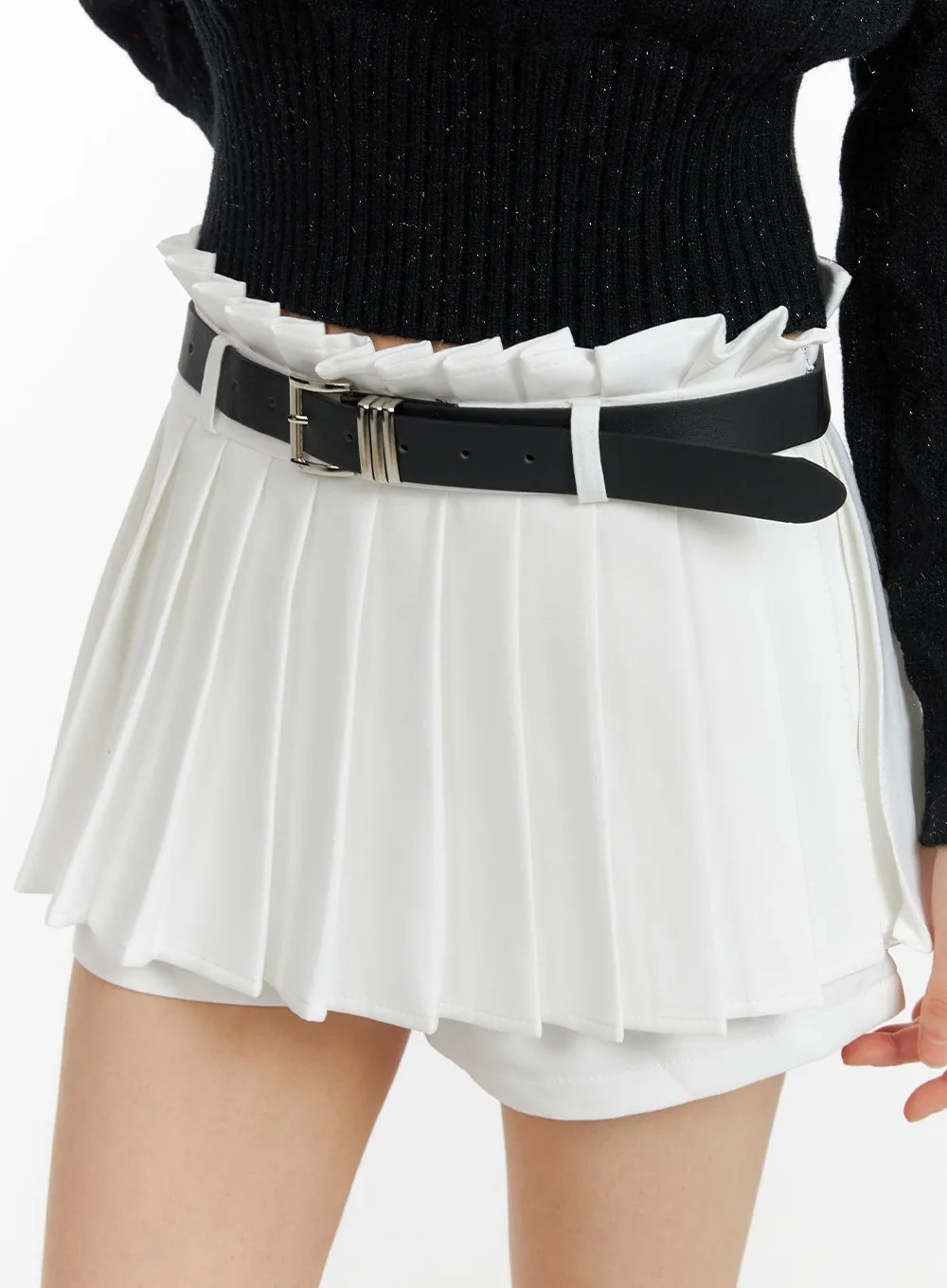 Mid Waist Pleated Mini Skirt with Belt CF420