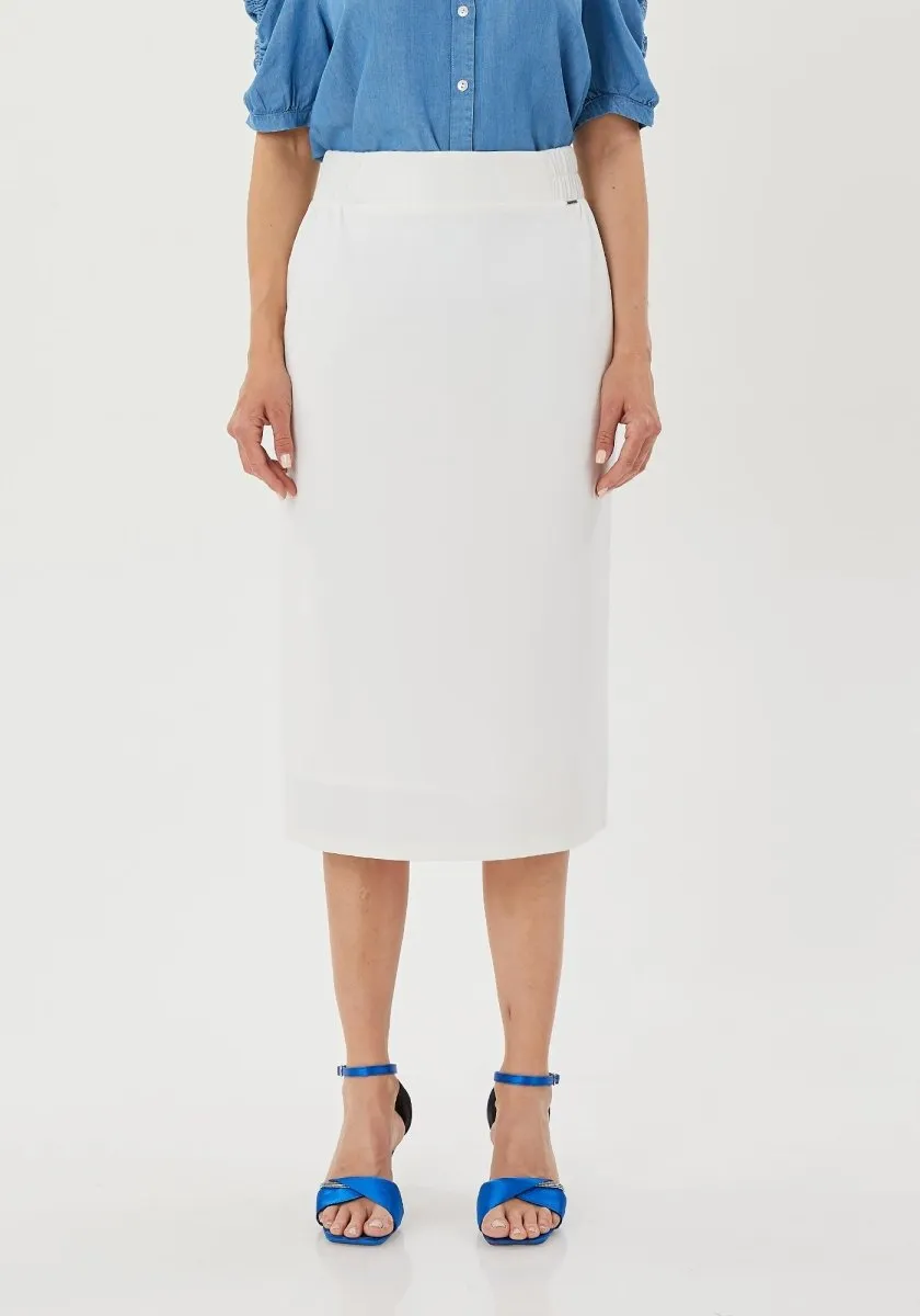 Midi Pencil Skirt with Elastic Waist and Closed Back Vent