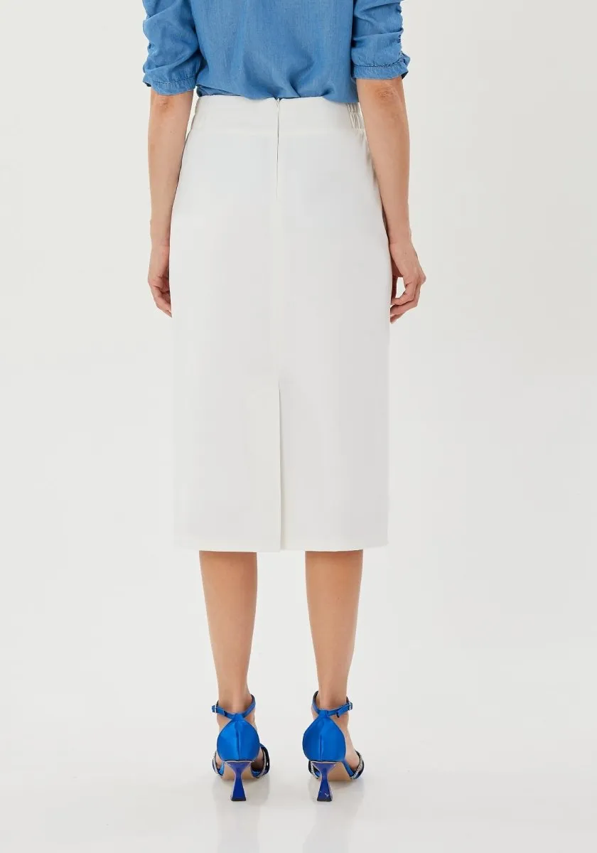 Midi Pencil Skirt with Elastic Waist and Closed Back Vent