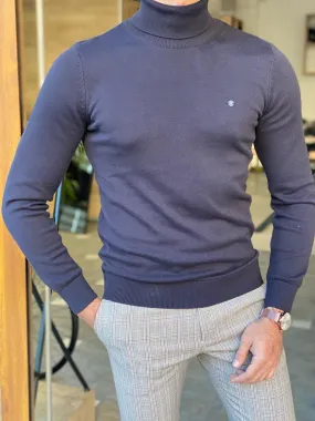 Navy Blue Slim Fit Turtleneck Sweater for Men by GentWith.com