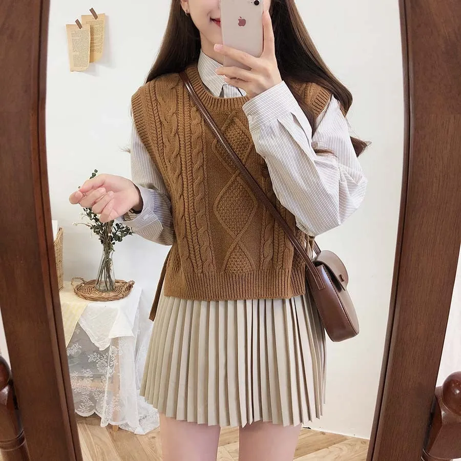 O-neck Autumn Winter Short Knitted Sleeveless Warm Casual oversize Pullover vest sweater