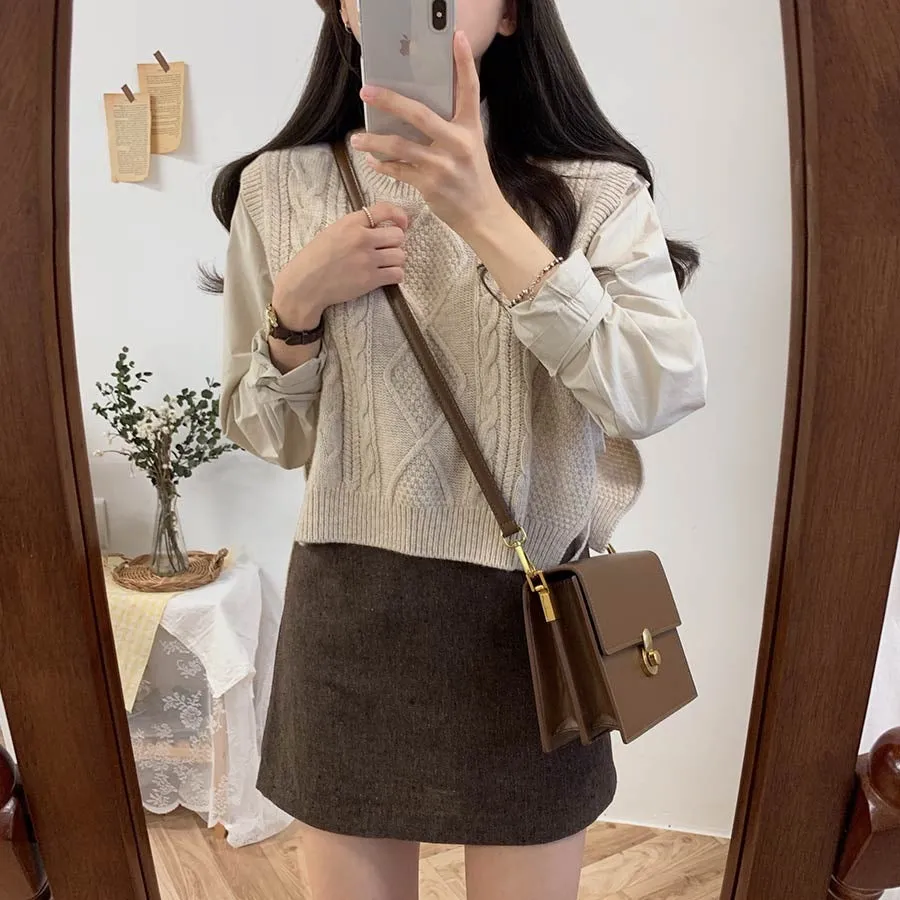 O-neck Autumn Winter Short Knitted Sleeveless Warm Casual oversize Pullover vest sweater