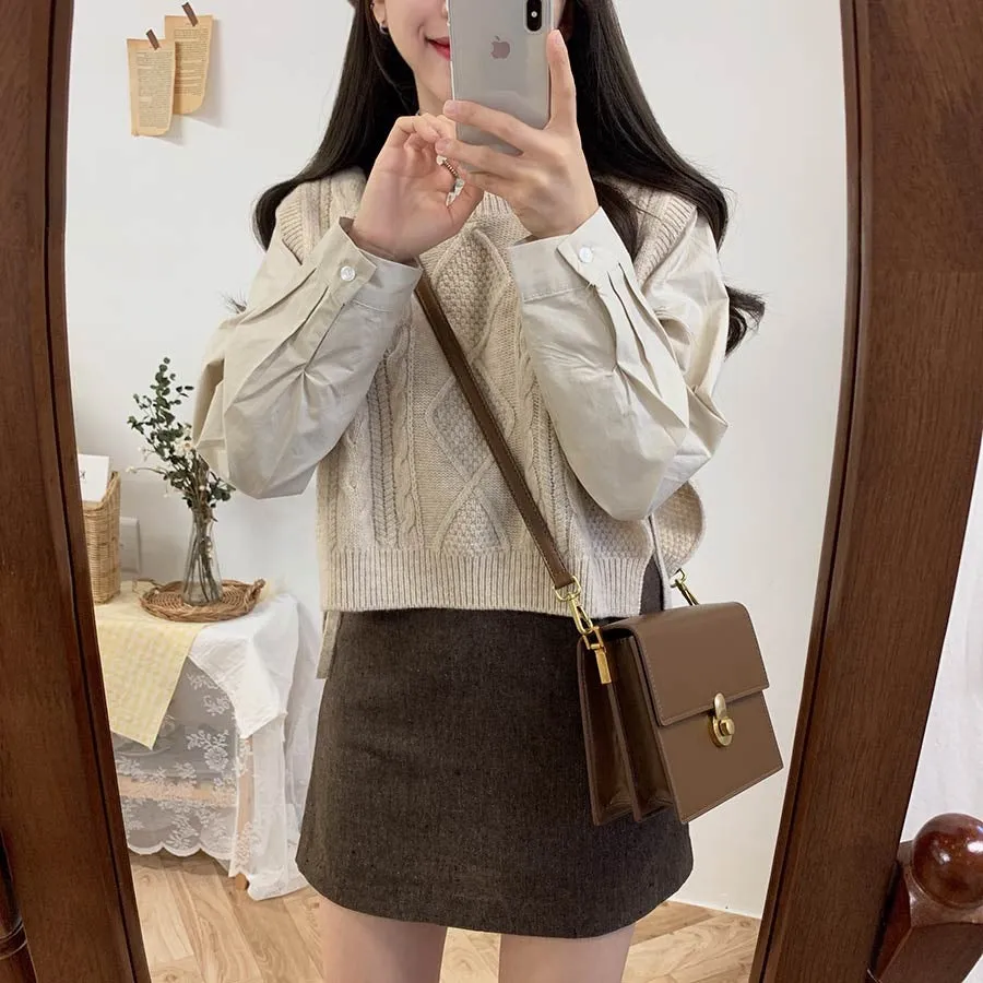 O-neck Autumn Winter Short Knitted Sleeveless Warm Casual oversize Pullover vest sweater