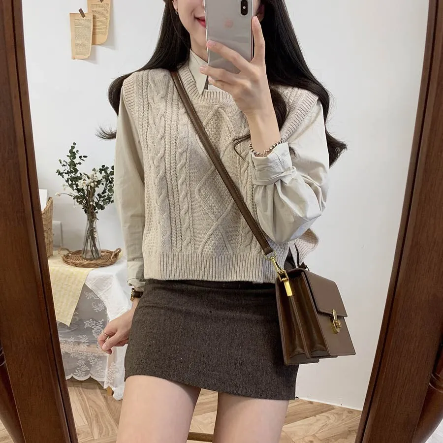 O-neck Autumn Winter Short Knitted Sleeveless Warm Casual oversize Pullover vest sweater