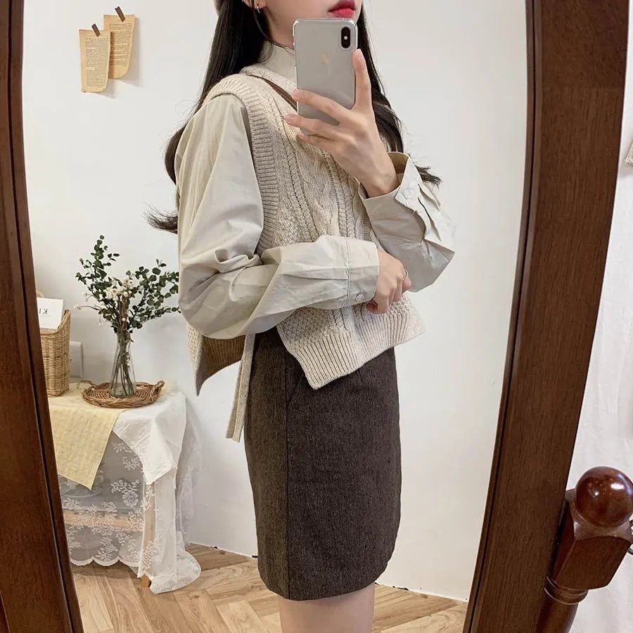 O-neck Autumn Winter Short Knitted Sleeveless Warm Casual oversize Pullover vest sweater