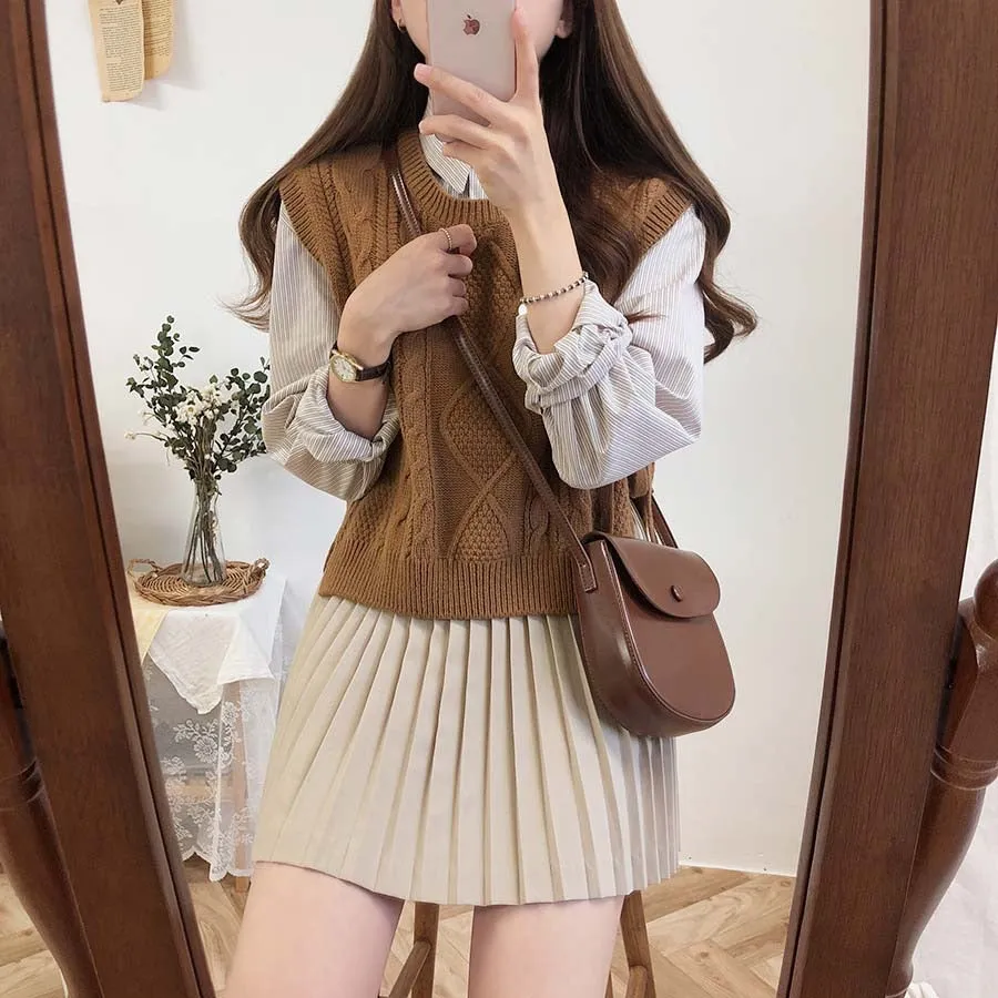 O-neck Autumn Winter Short Knitted Sleeveless Warm Casual oversize Pullover vest sweater