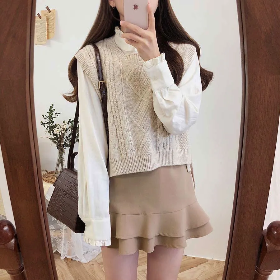 O-neck Autumn Winter Short Knitted Sleeveless Warm Casual oversize Pullover vest sweater