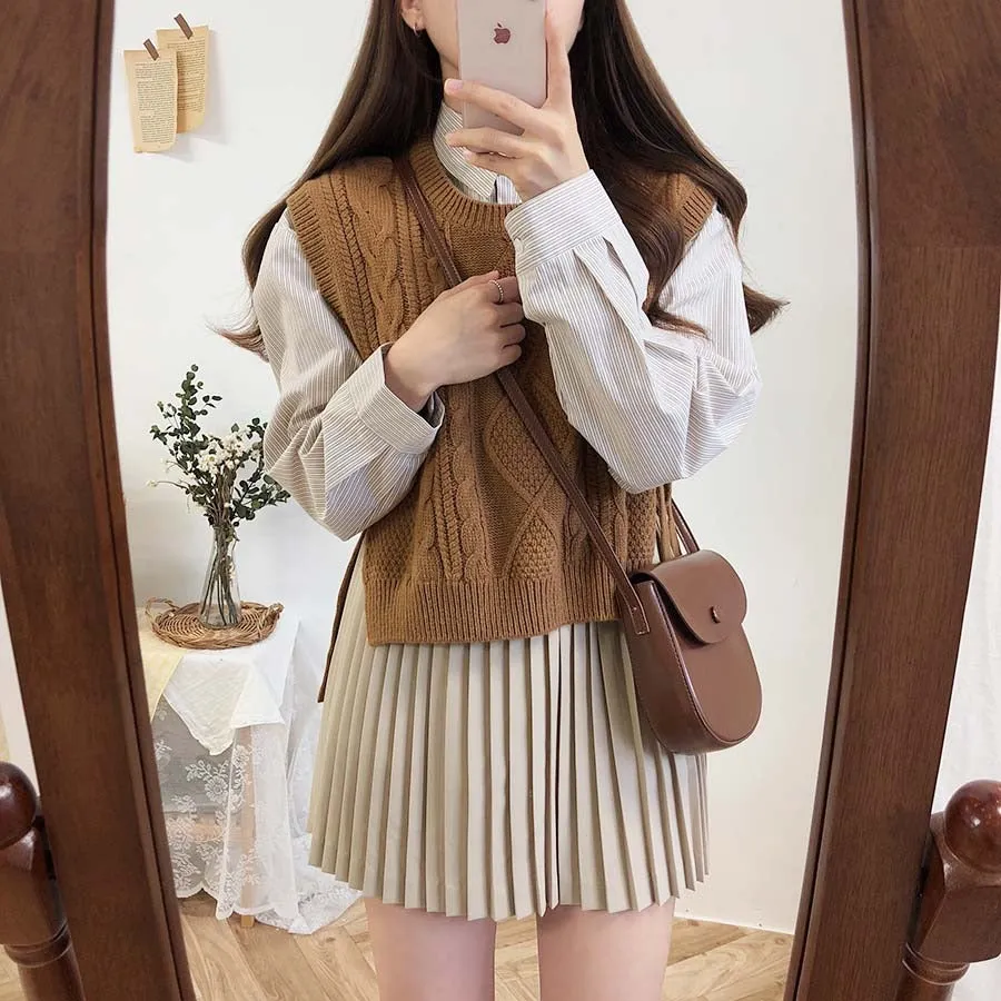 O-neck Autumn Winter Short Knitted Sleeveless Warm Casual oversize Pullover vest sweater