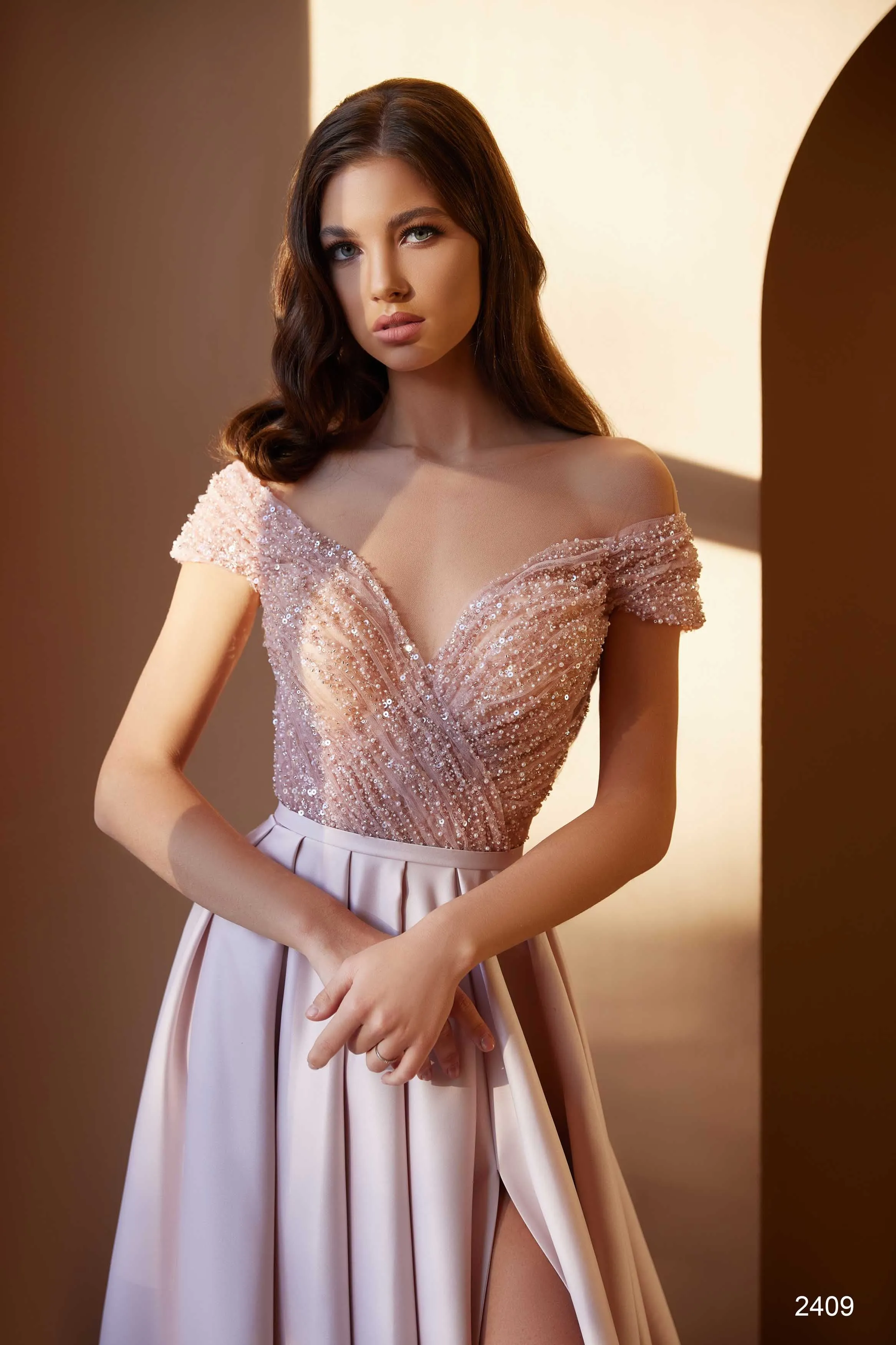 Off-the-Shoulder Embellished A-line Formal Dress