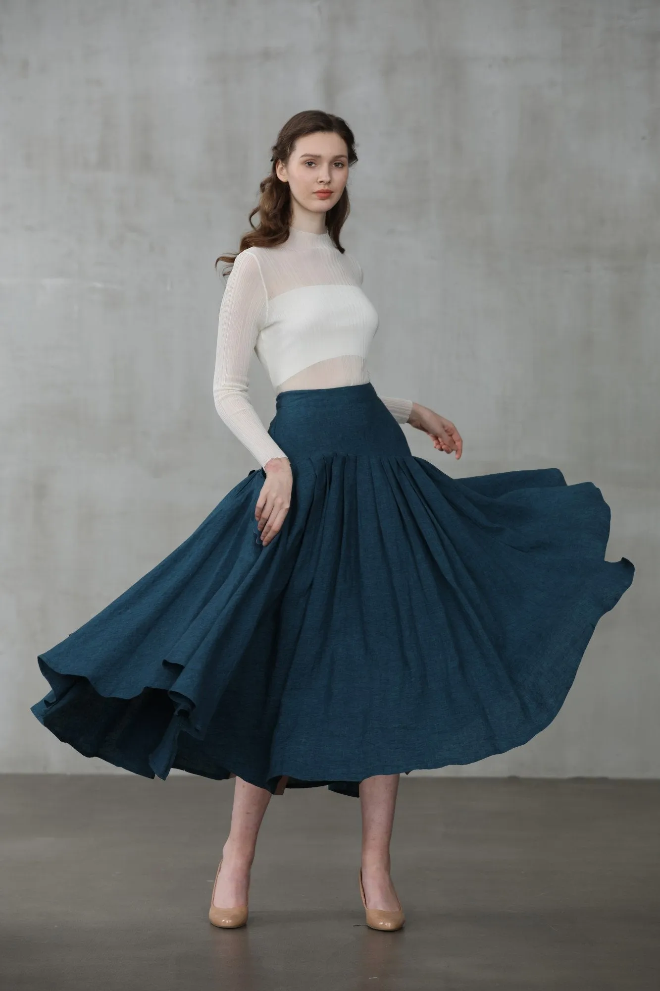 Opera 25 | peacock blue linen skirt