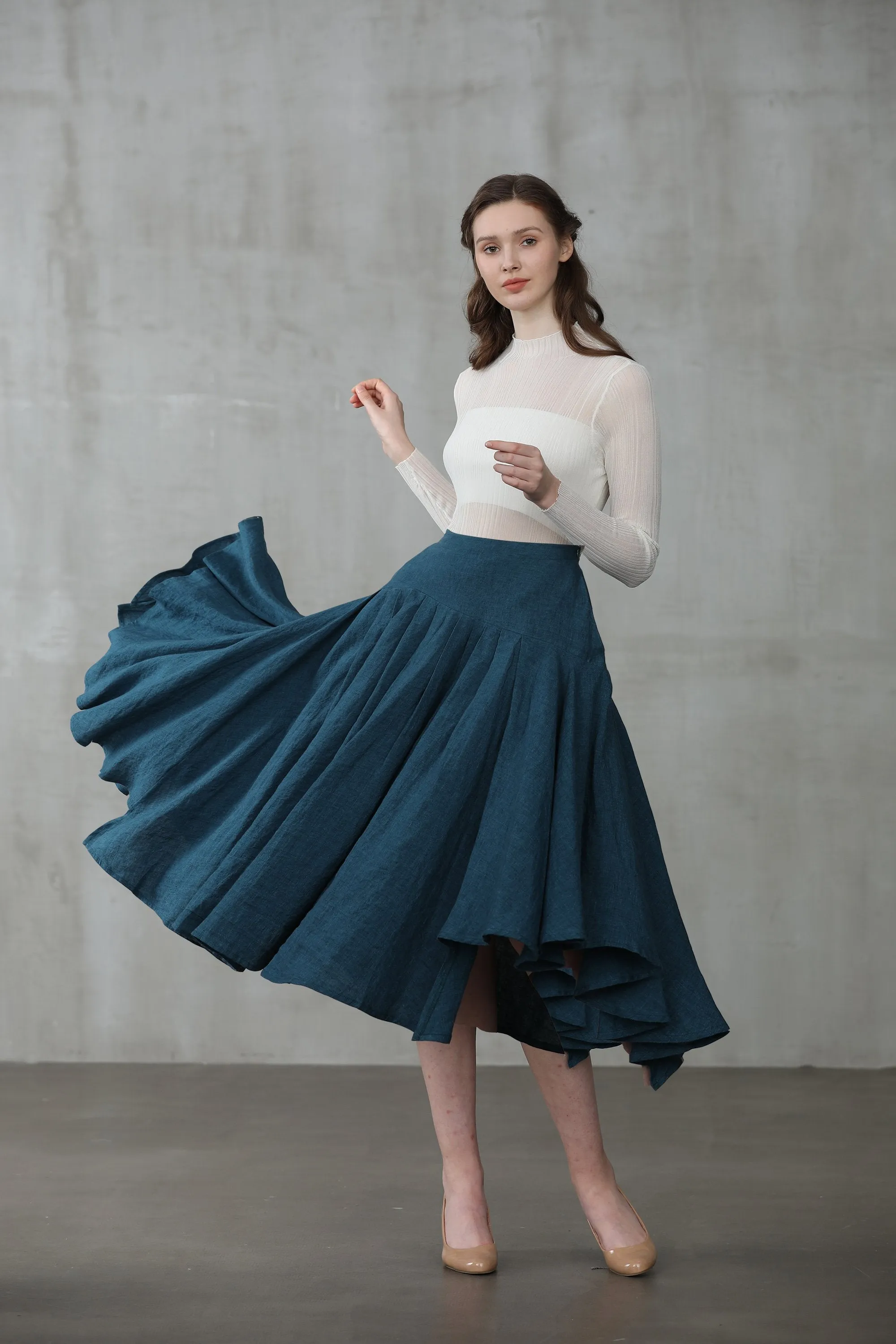 Opera 25 | peacock blue linen skirt