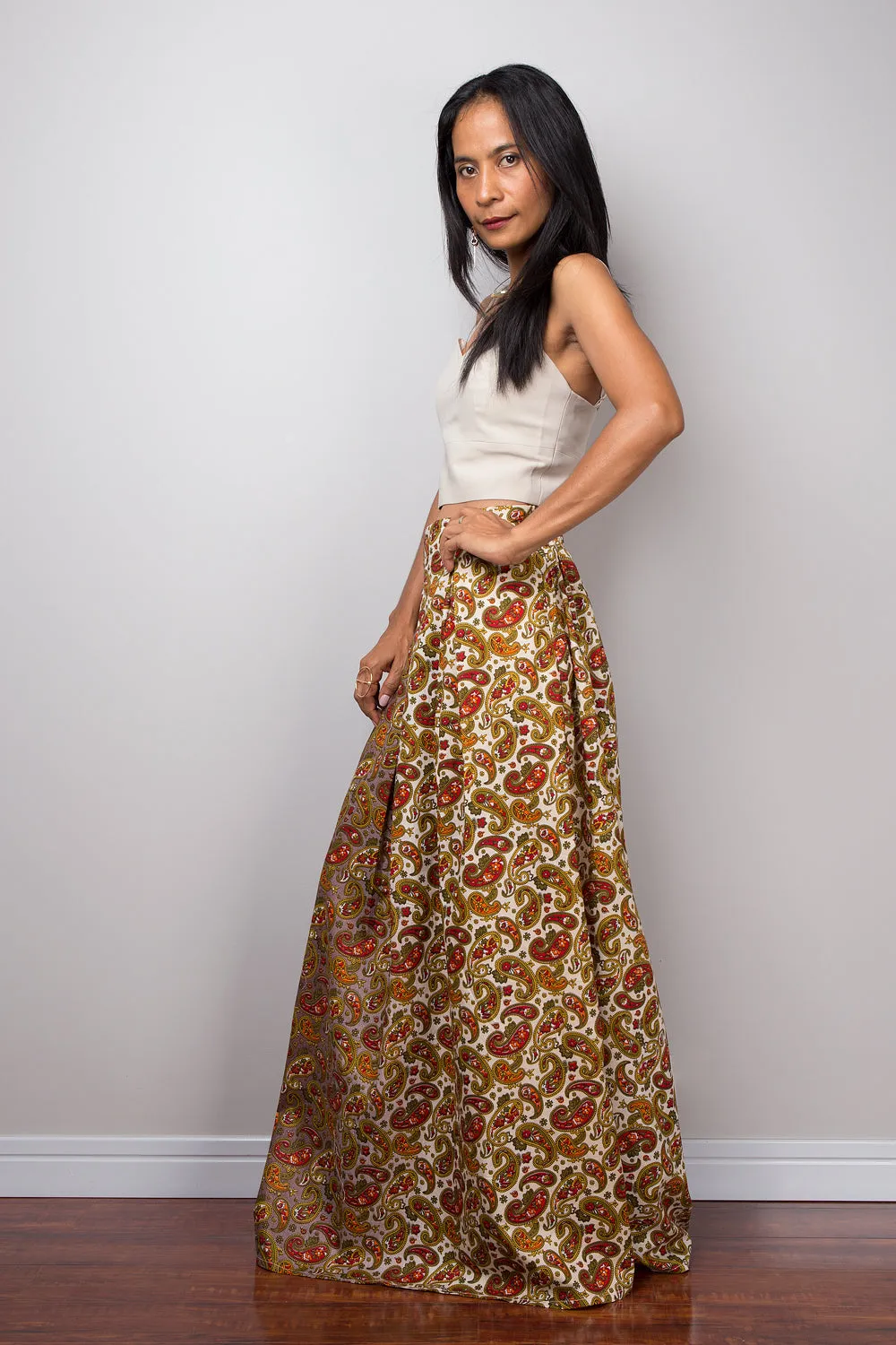 Paisley maxi skirt,  Boho Skirt, Paisley Skirt, Maxi Skirt, Two tone skirt