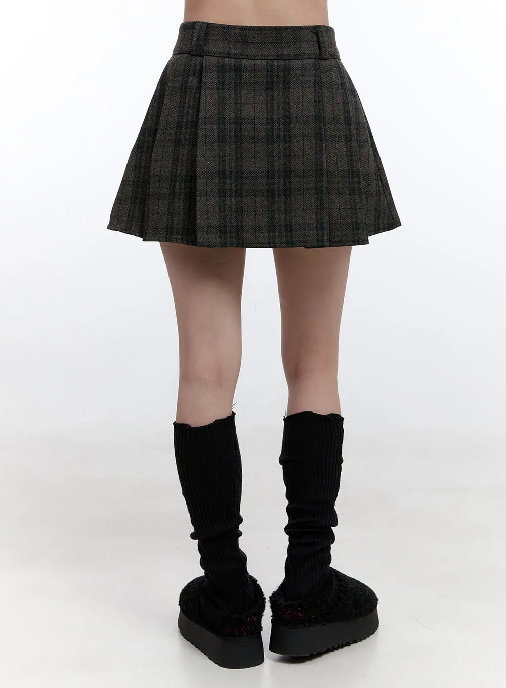 Pleated Checkered Mini Skirt ON418