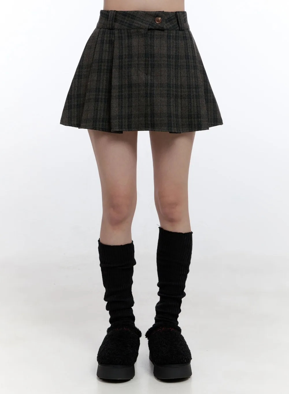 Pleated Checkered Mini Skirt ON418