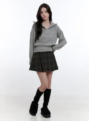 Pleated Checkered Mini Skirt ON418