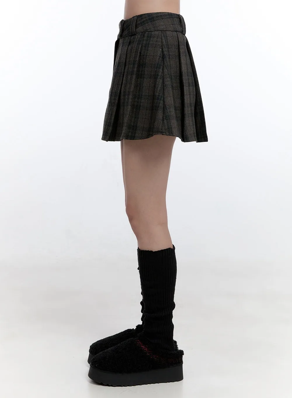 Pleated Checkered Mini Skirt ON418