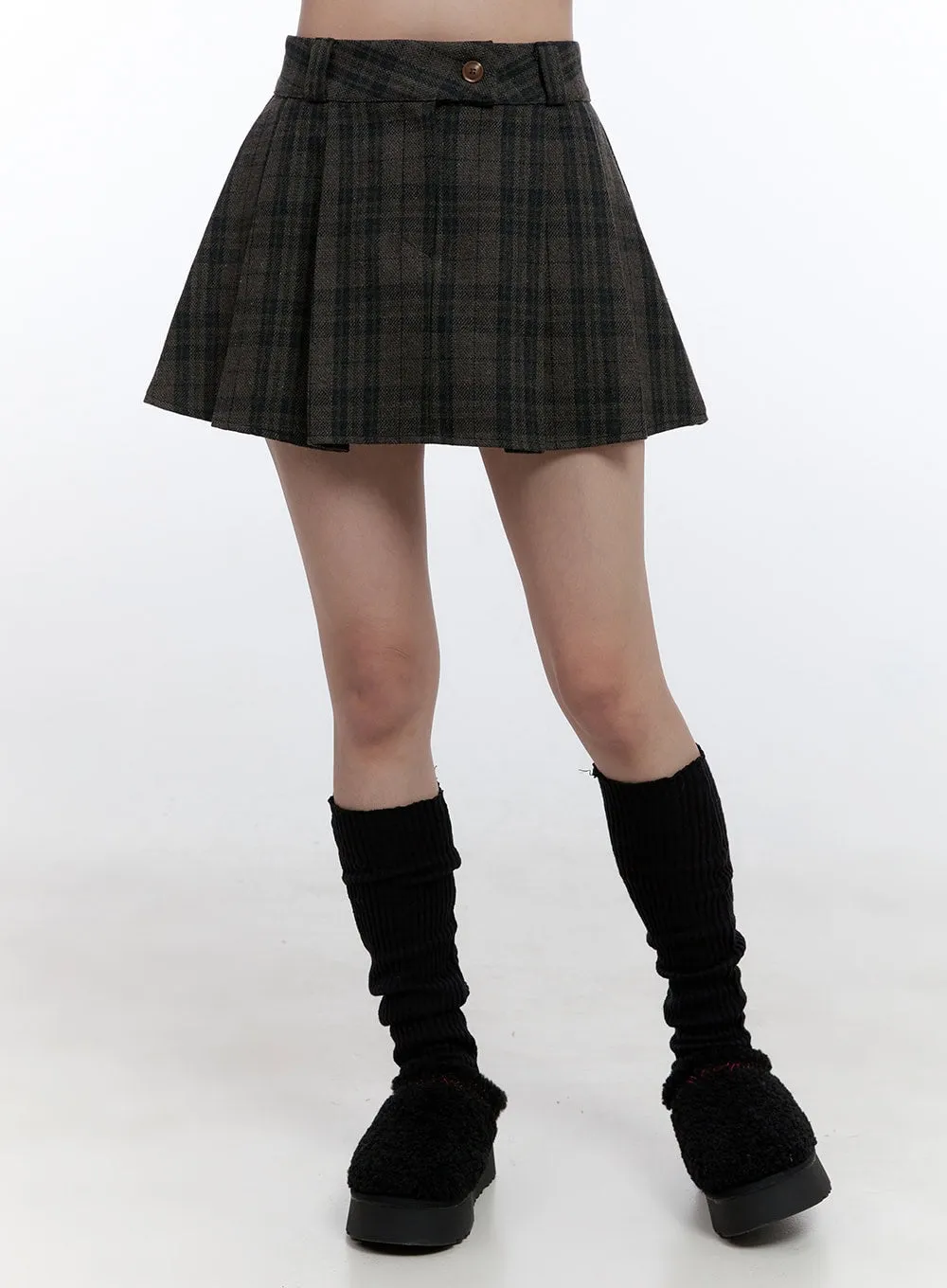 Pleated Checkered Mini Skirt ON418