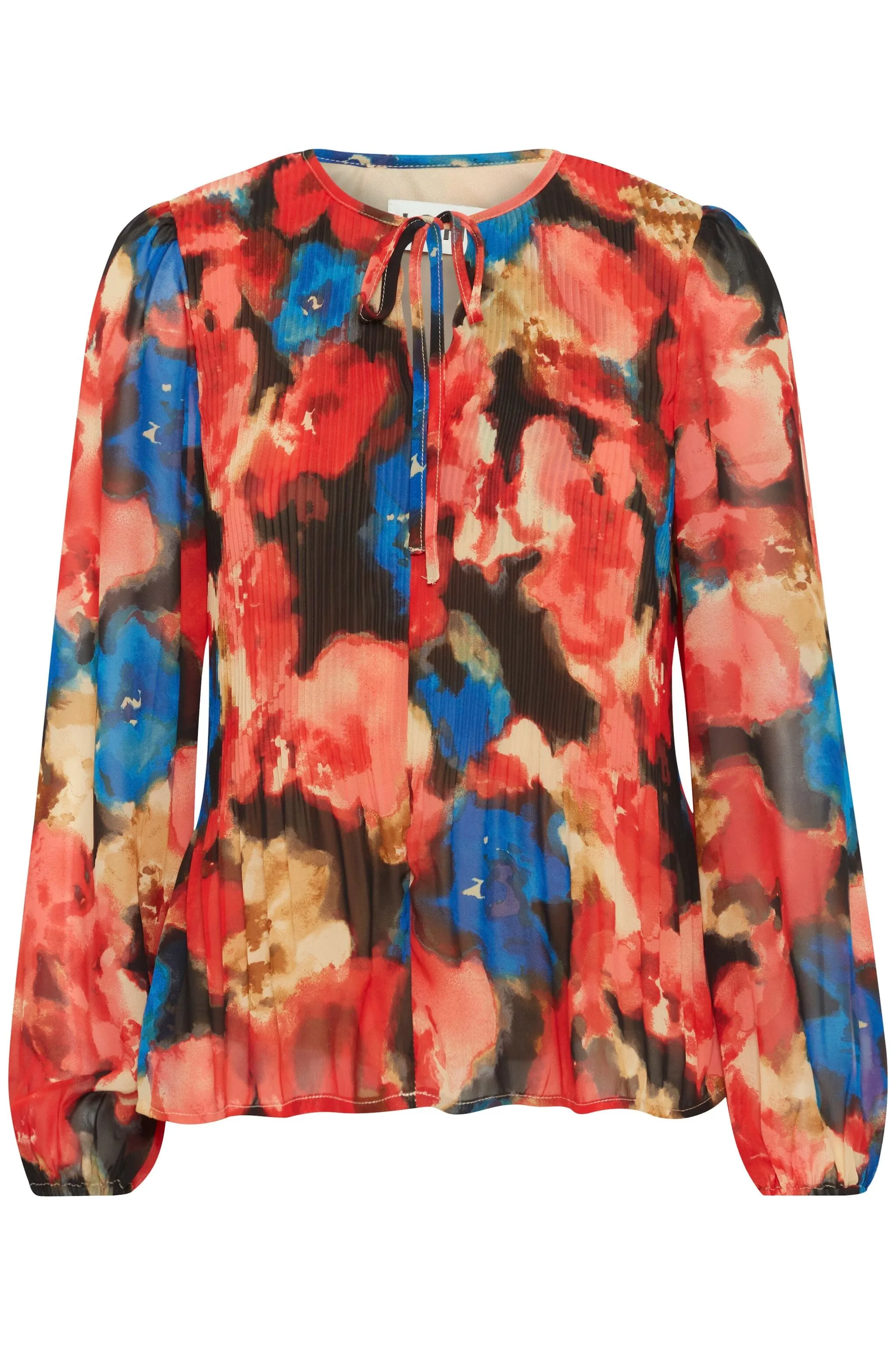 PLEATED FLORAL WORK BLOUSE