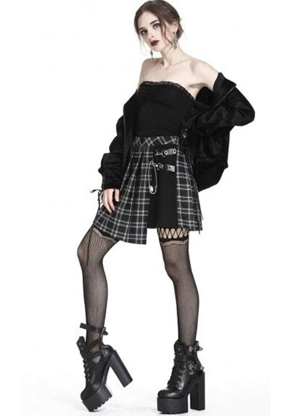 Pleated Grid Irregular [Black] | HEM SKIRT