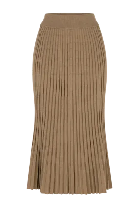 Pleated Wool Midi Skirt | Camel