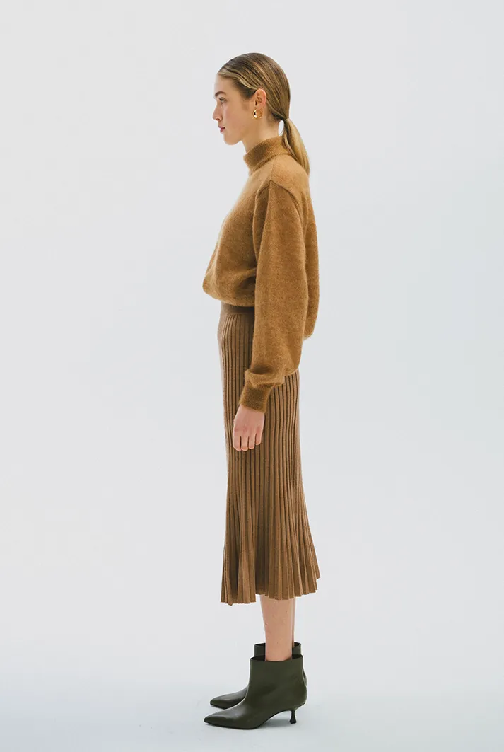 Pleated Wool Midi Skirt | Camel