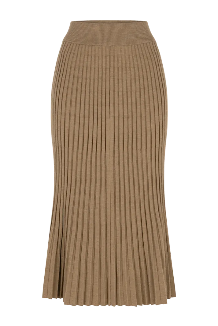 Pleated Wool Midi Skirt | Camel