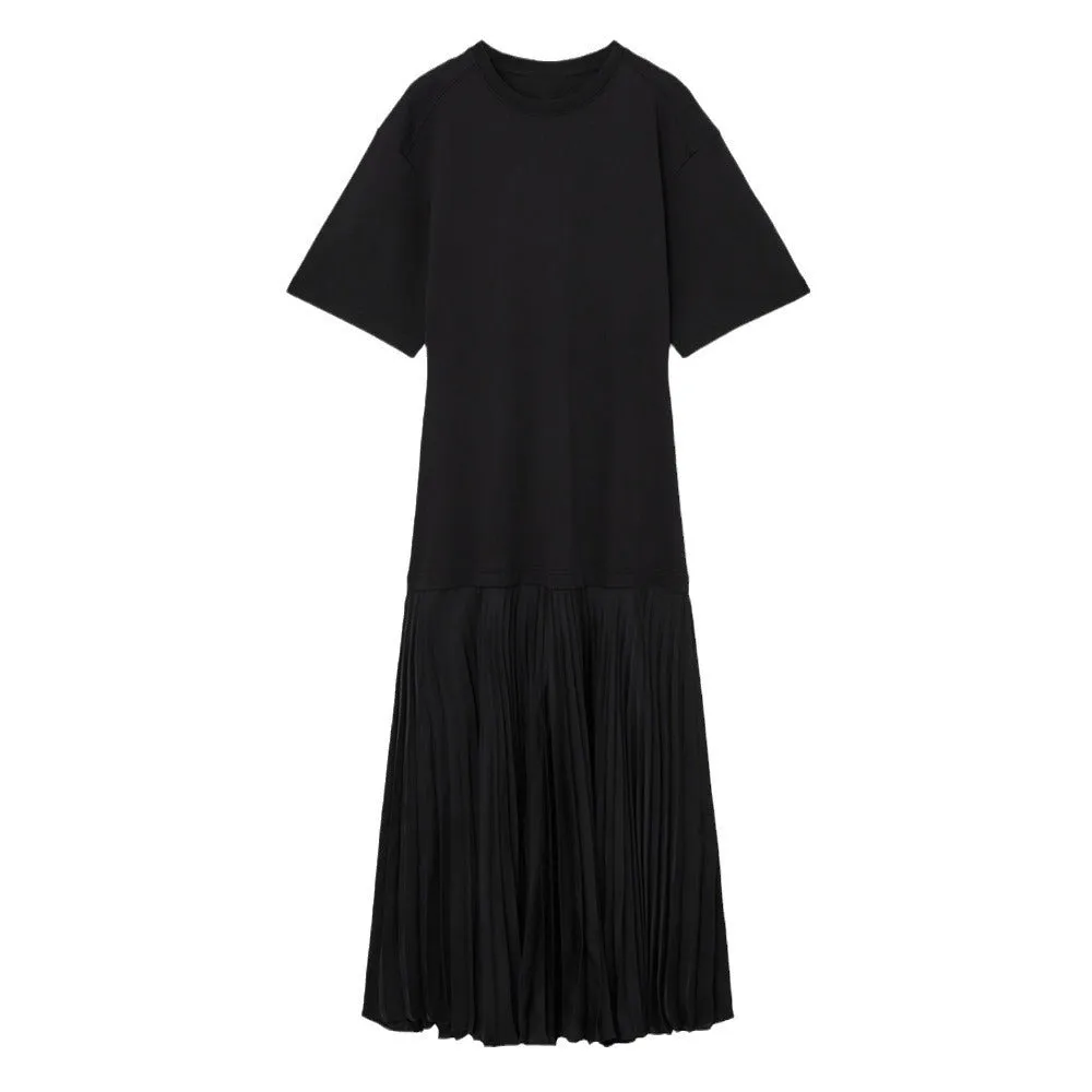 Pre Order:  Casual Pleated Skirt Patchwork T-Shirt Dress