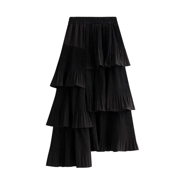 Pre Order:  Pleated Ruffles Layered Midi Skirt