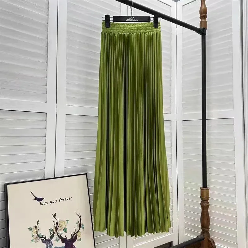 Pre Order:  Solid Pleated A-Line Maxi Skirt