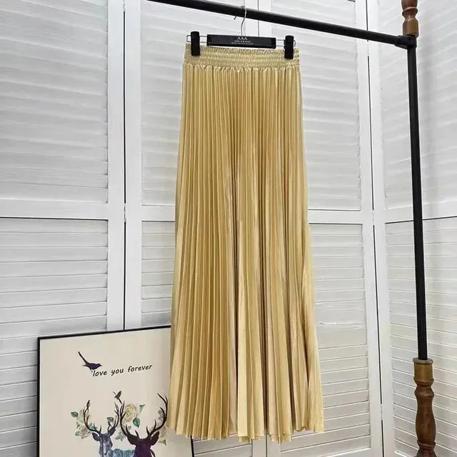 Pre Order:  Solid Pleated A-Line Maxi Skirt