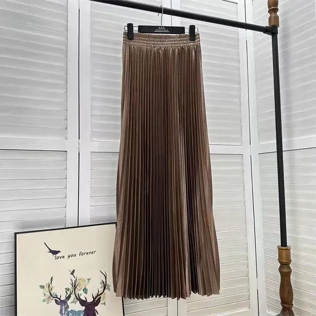 Pre Order:  Solid Pleated A-Line Maxi Skirt