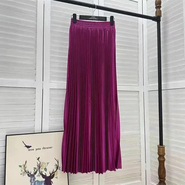 Pre Order:  Solid Pleated A-Line Maxi Skirt