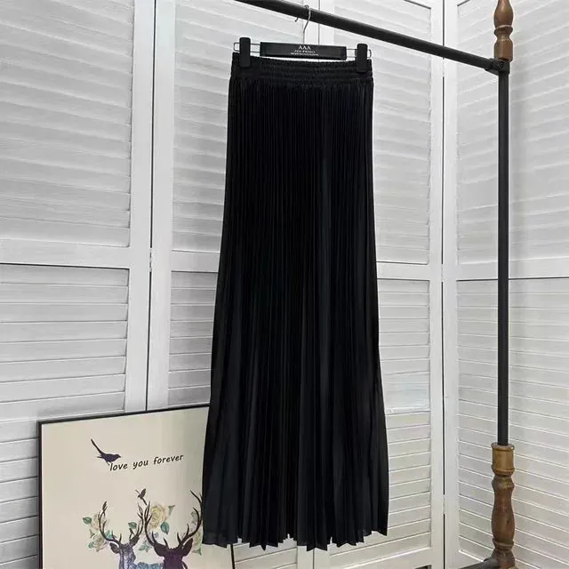 Pre Order:  Solid Pleated A-Line Maxi Skirt