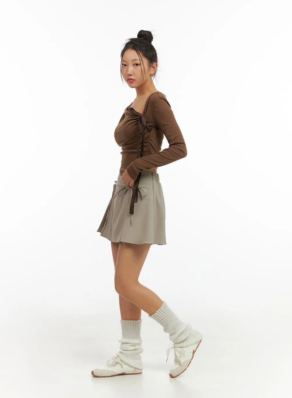 Ribbon Pleated Mini Skirt IS402