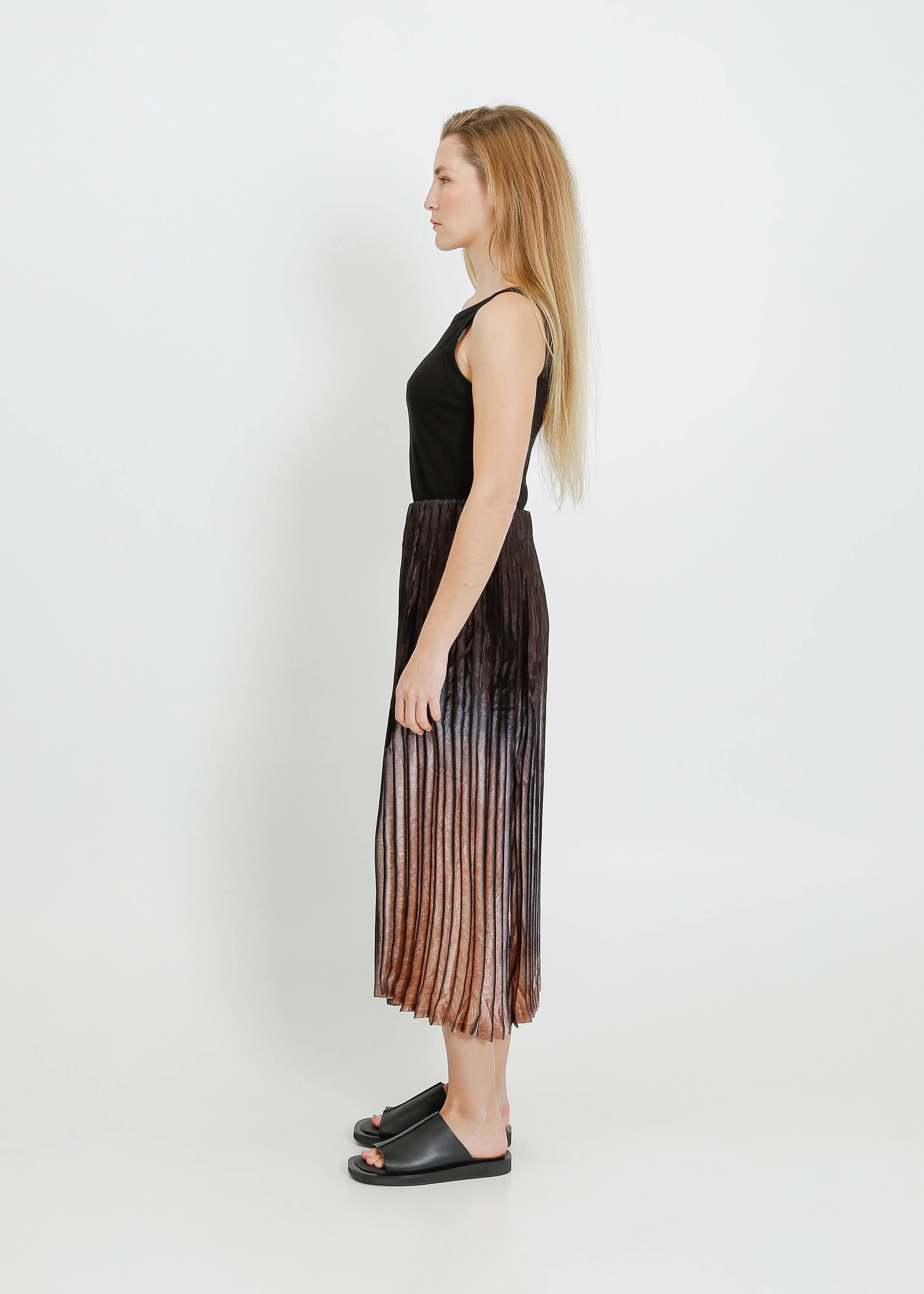 RILO PLEAT SKIRT / CHARCOAL-BEIGE